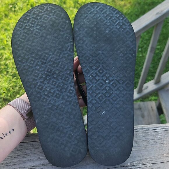 Tory Burch Pueva Platform Flip Flops Black Gold Logo Sandals Size 9 (Approx) - Picture 7 of 9